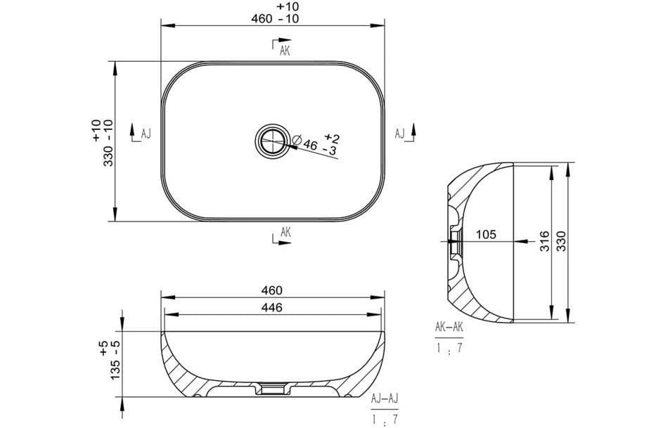 Aquarius Bathrooms Countertop Basin Aquarius V-Series 4 Luxury 0TH Vessel Wash Bowl 460mm Grey Marble Effect AQVS0072
