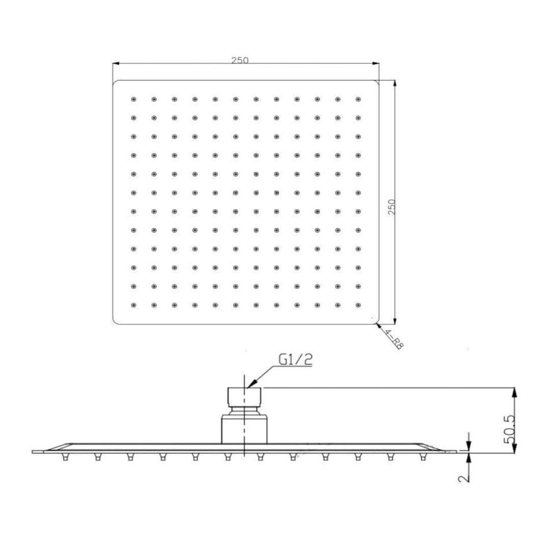 Aquarius Bathrooms Fixed Shower Head Aquarius RainLux Square Slim Shower Head