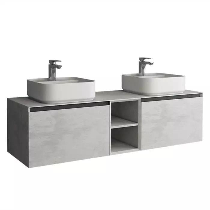 Aquarius Wall Mounted Unit Natural Stone / Solid White Aquarius JF-Series 1500mm Twin Single Drawer Vanity Unit with Countertop