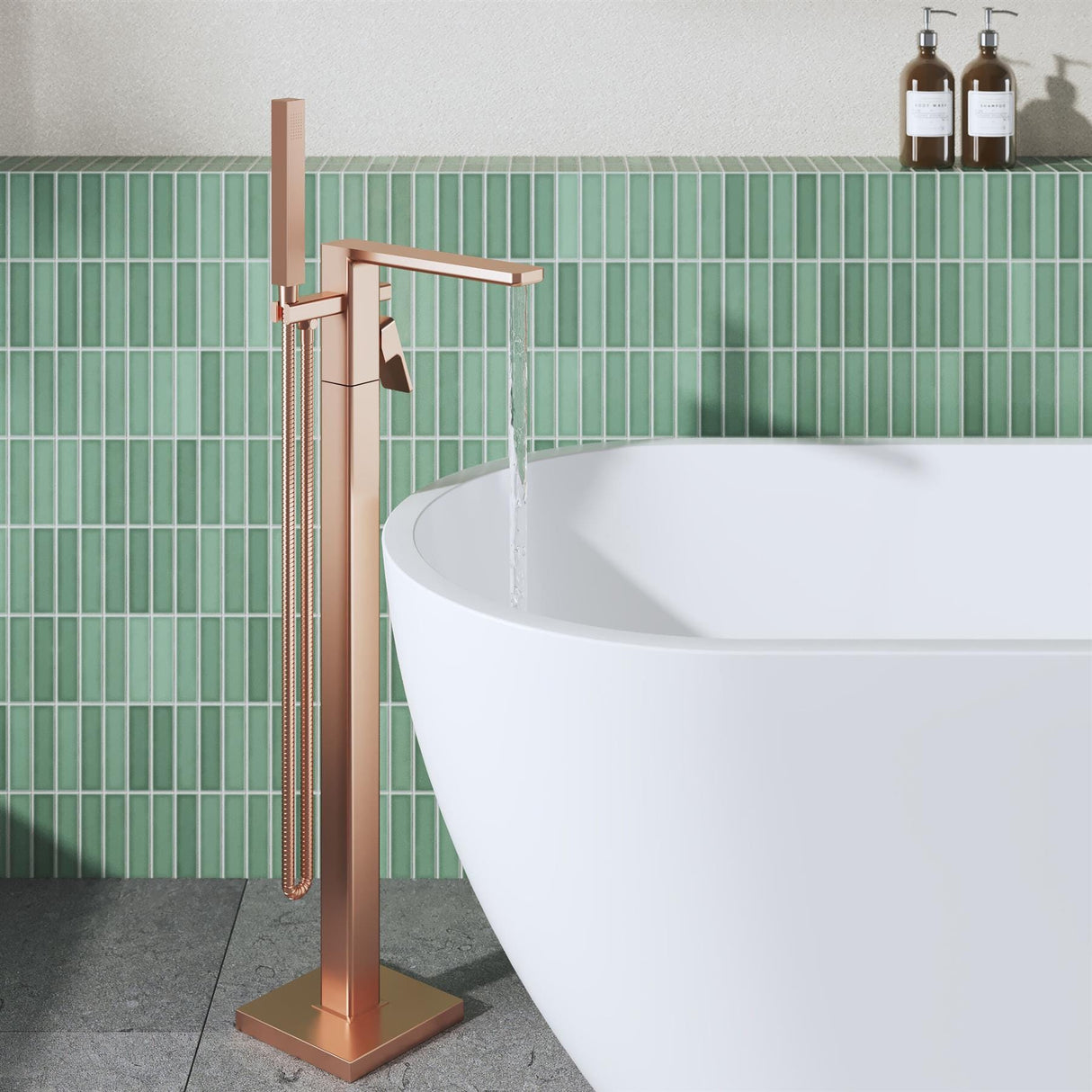 Aquarius Bathrooms Freestanding Bath Filler Brushed Bronze Aquarius Tetra Freestanding Bath Mixer Tap with Pencil Shower Handset