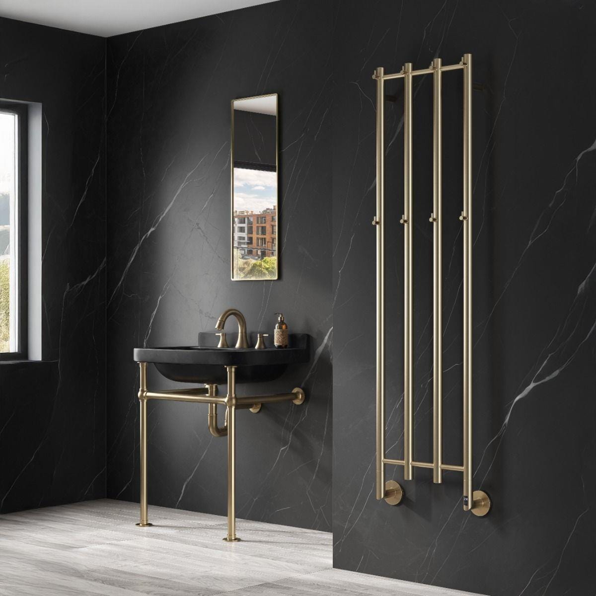 Aquarius Bathrooms Heated Towel Rails Brushed Brass Aquarius DigiTherm Solara Dry Electric Radiator with LCD Display