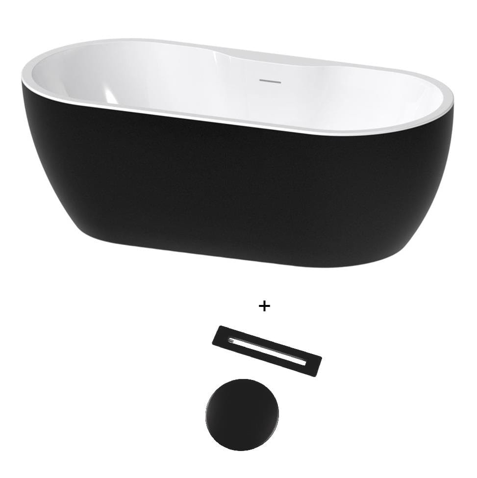 Aquarius Bathrooms Freestanding Bath Black Aquarius Luxor Freestanding Soaking Bath Tub - 1650 x 745mm - Gloss Black