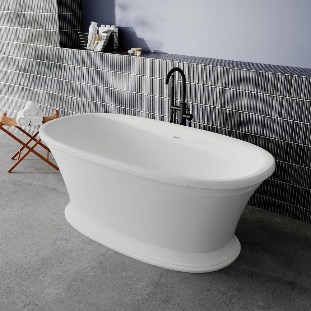 Aquarius Bathrooms Freestanding Bath Aquarius Como Freestanding Roll Top Stone Bath in Gloss White - 1672 x 830mm