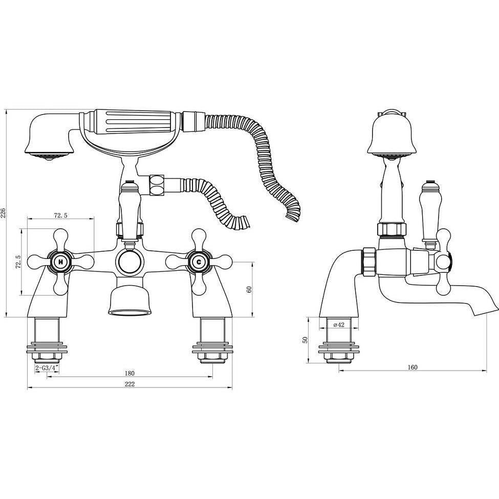 Aquarius Timeless Crosshead Bath Shower Mixer Tap with Kit in Chrome