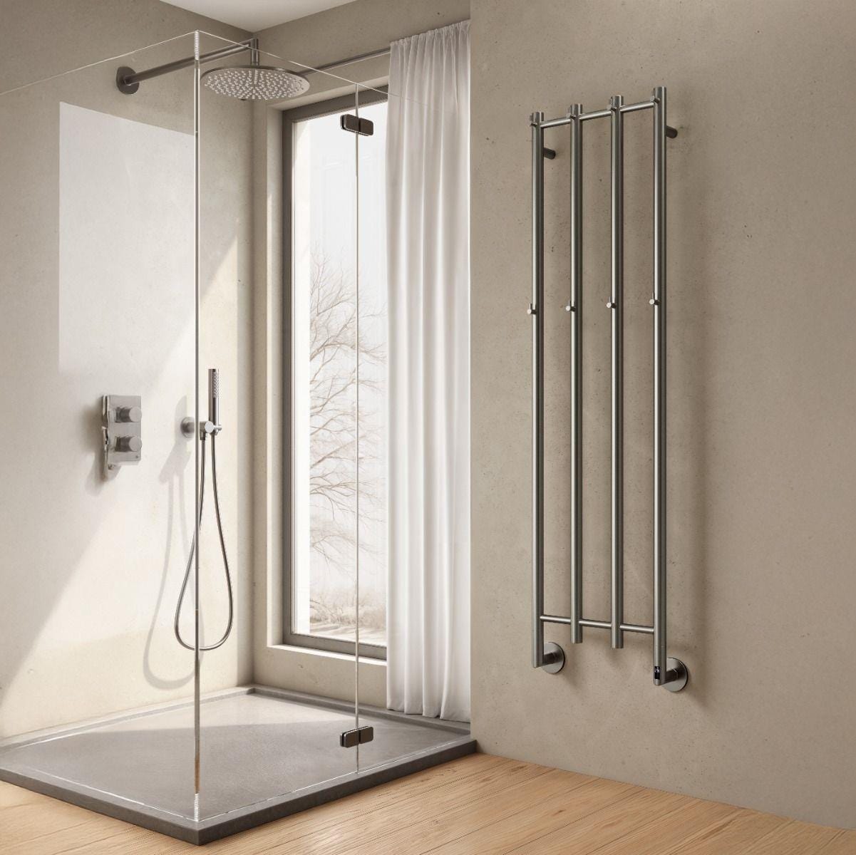 Aquarius Bathrooms Heated Towel Rails Gunmetal Grey Aquarius DigiTherm Solara Dry Electric Radiator with LCD Display
