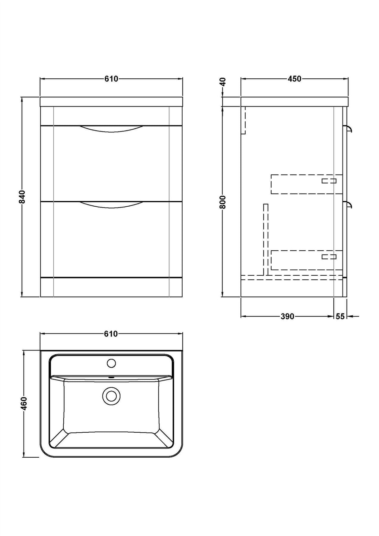 Aquarius Floor Standing Vanity Unit Aquarius Perth 600mm 2 Drawer Floor Standing Vanity Unit with 1 Tap Hole Basin