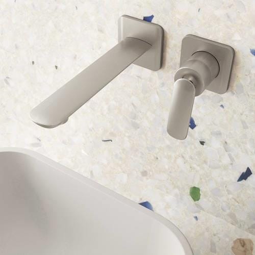 Aquarius Bathrooms Wall Mounted Basin Tap Brushed Metallic Aquarius Huck Wall Mounted 2 Hole Basin Mixer Tap