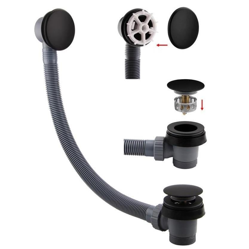 Aquarius Bathrooms Bath Waste Matt Black Aquarius FT Easy Clean Click Clack Bath Waste and Overflow