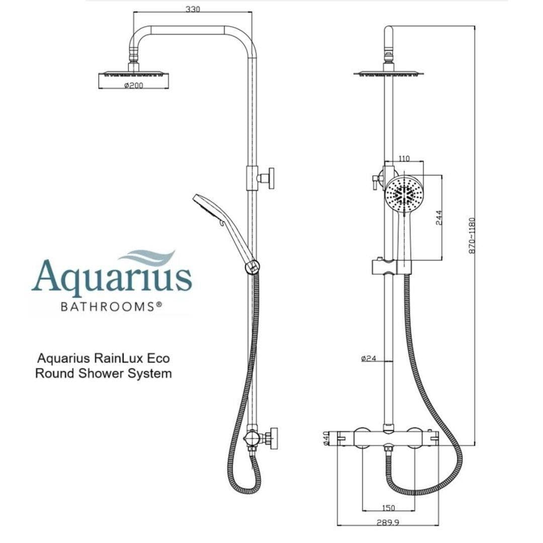 Aquarius Bathrooms Exposed Shower Set Aquarius RainLux Eco Round Adjustable Exposed Bar Shower System