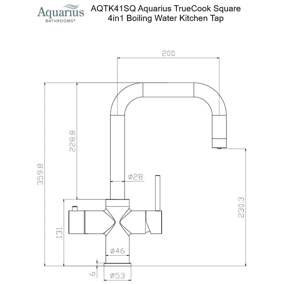 Aquarius Bathrooms Instant Hot Water Tap Aquarius TrueCook Square 4-in-1 Instant Hot Water Kitchen Tap with Square Spout