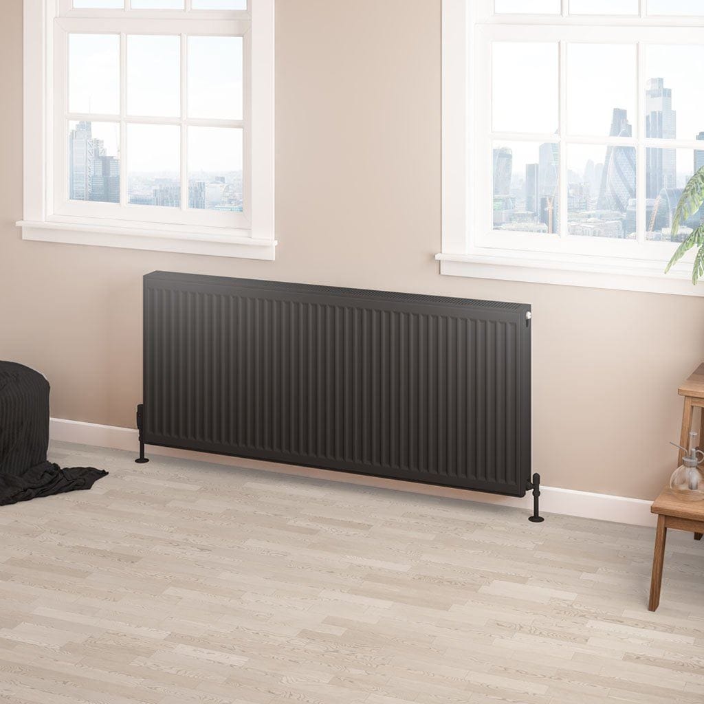 Aquarius Bathrooms Bathroom Heating 600 x 1400 Aquarius Type 22 Compact Panel Radiator in Matt Black