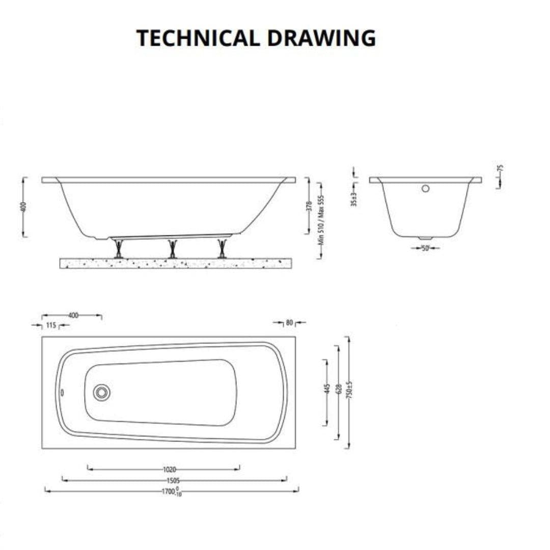 Aquarius Bathrooms Single Ended Bath 1800 x 800 Aquarius Agar Single Ended Reinforced Bath