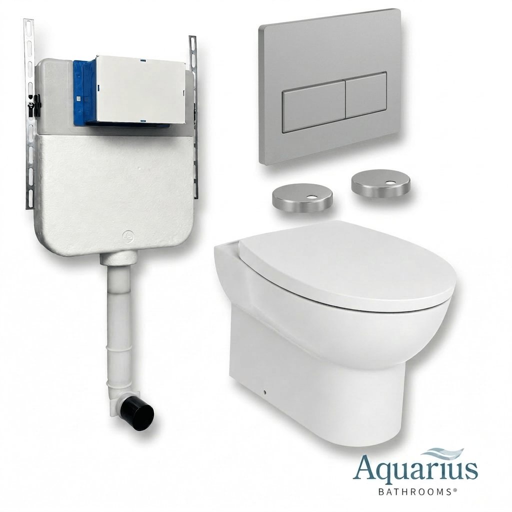 Aquarius Bathrooms Back To Wall Toilet Chrome / Square Aquarius Urbano Rimless Back to Wall Toilet Pack with Cistern, Flush Plate, Soft Closing Seat and Hinge Covers