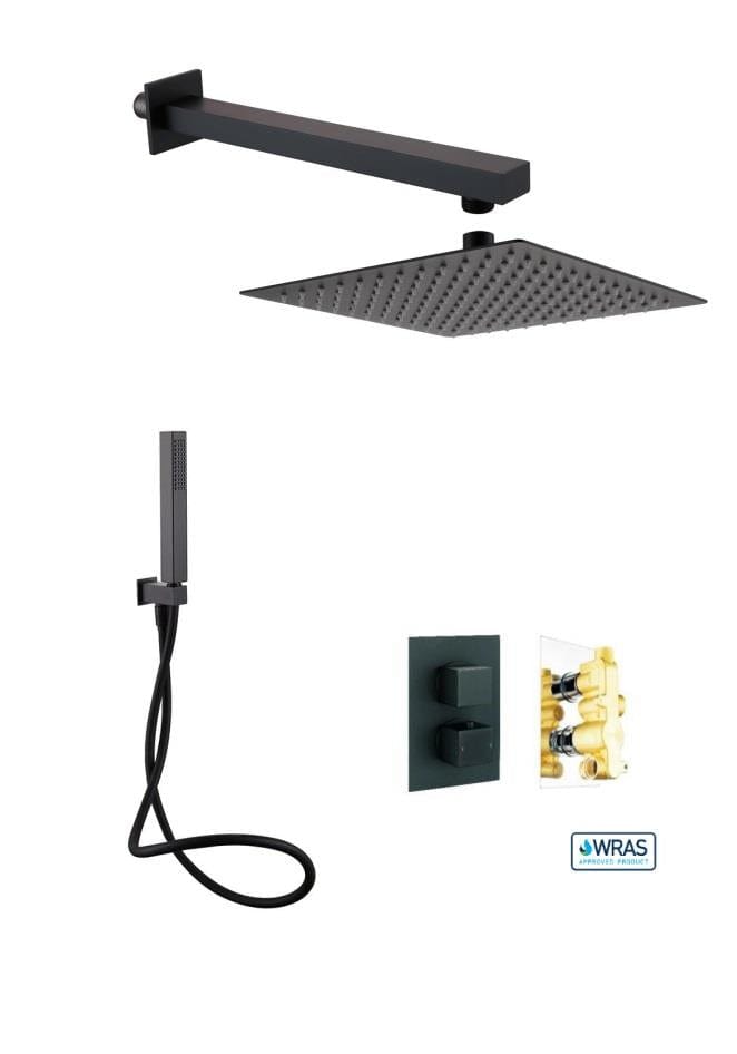 Aquarius Bathrooms Concealed Valve Kit Aquarius RainLux Square Matt Black 2 Outlet Shower Bundle AQRLKIT04MB