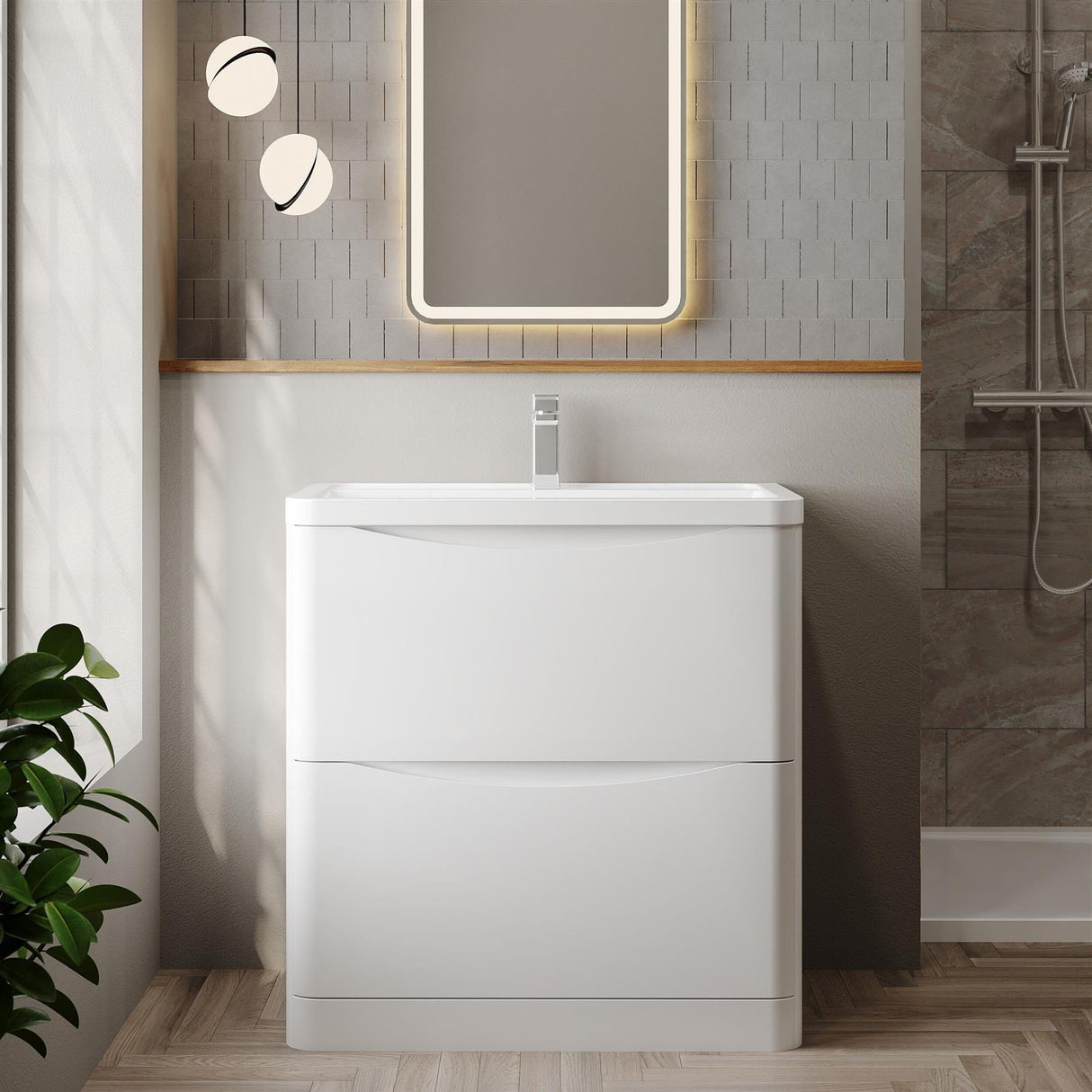 Aquarius Bathrooms Floor Standing Vanity Unit Aquarius Seren 800mm Floor Standing Two Drawer Vanity Unit with Basin