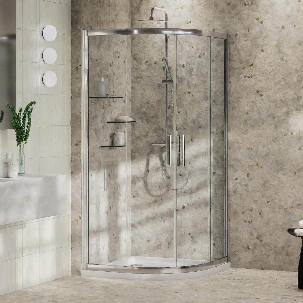 Aquarius Bathrooms Quadrant Shower Enclosure 800mm Aquarius Pluvia 8mm Quadrant Double Sliding Shower Door in Silver