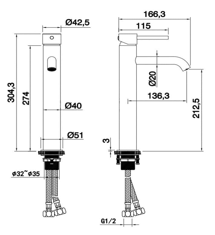 Aquarius Bathrooms Tall Basin Tap Aquarius RF-Series Tall Mono Basin Mixer Tap