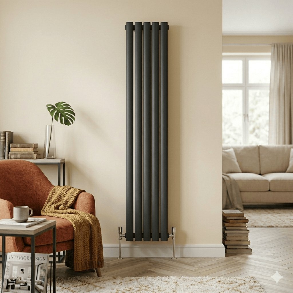 Aquarius Bathrooms Column Radiator 1800 x300mm Aquarius Athens Single Vertical Column Radiator in Anthracite