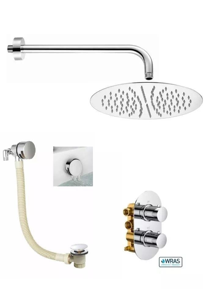 Aquarius Bathrooms Concealed Shower/Overflow Kit Aquarius RainLux Round Chrome 2 Outlet Overflow Filler Shower Bundle AQRLOFKIT03CR