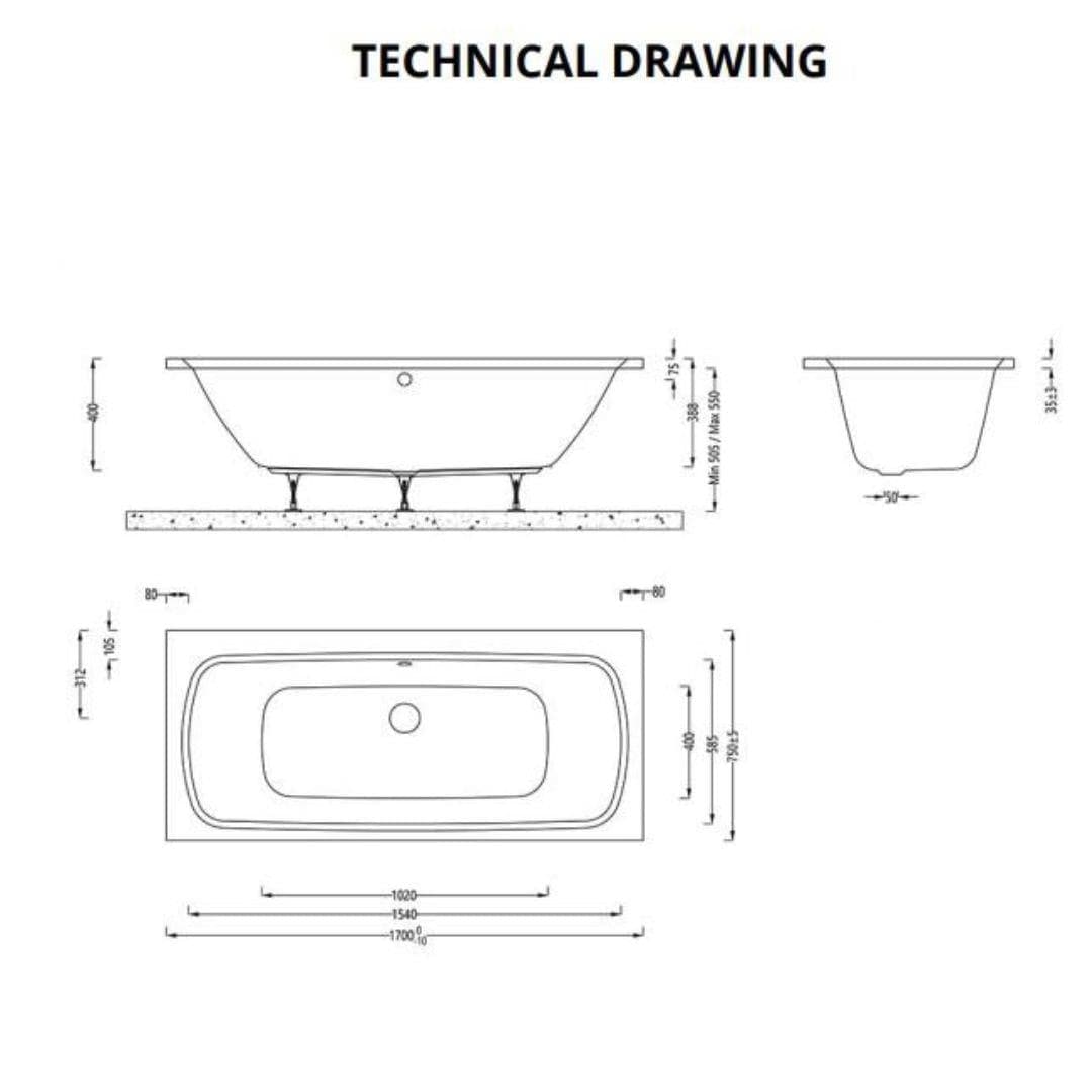 Aquarius Bathrooms Double Ended Bath 1700 x 750 Aquarius Agar Double Ended Reinforced Bath
