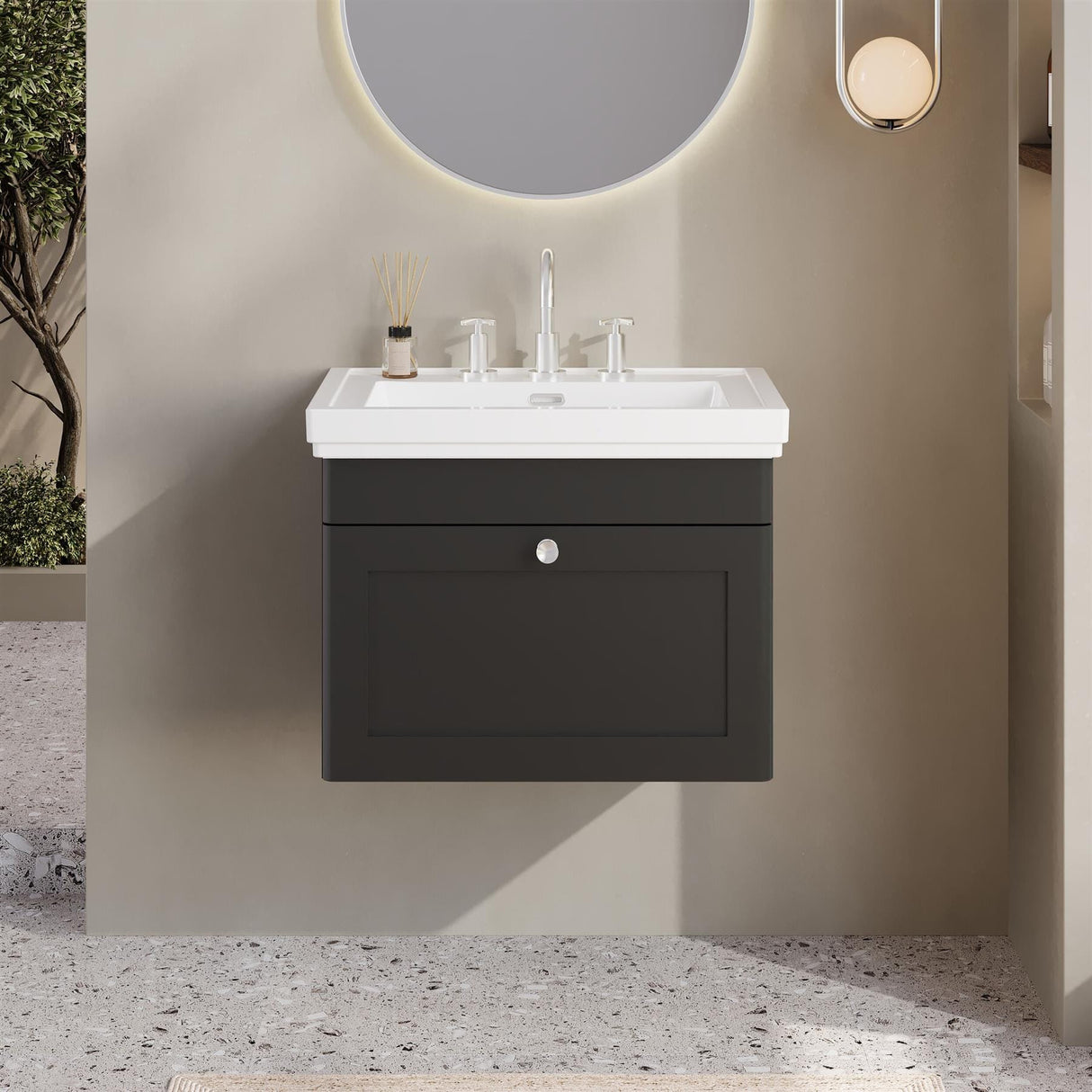 Aquarius Wall Mounted Vanity Unit Soft Black / 3 Aquarius Leighton 600mm Wall Mounted One Drawer Vanity Unit with Basin