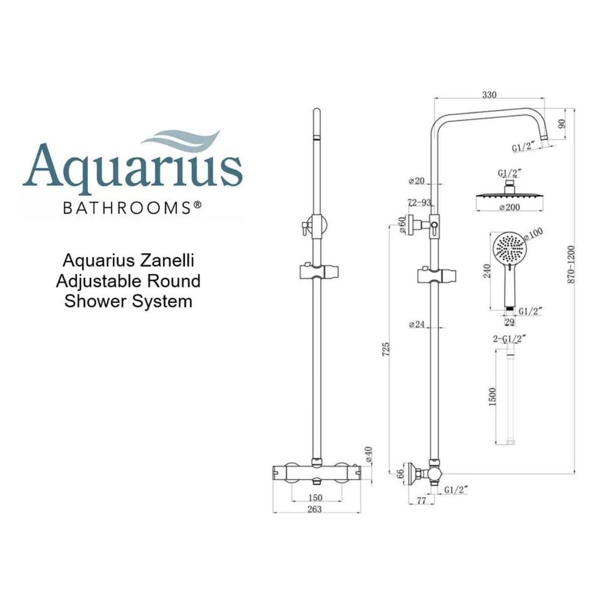 Aquarius Bathrooms Shower Set Aquarius Zanelli Round Exposed Adjustable Shower Set with Shower Head and Handset in Brushed Bronze