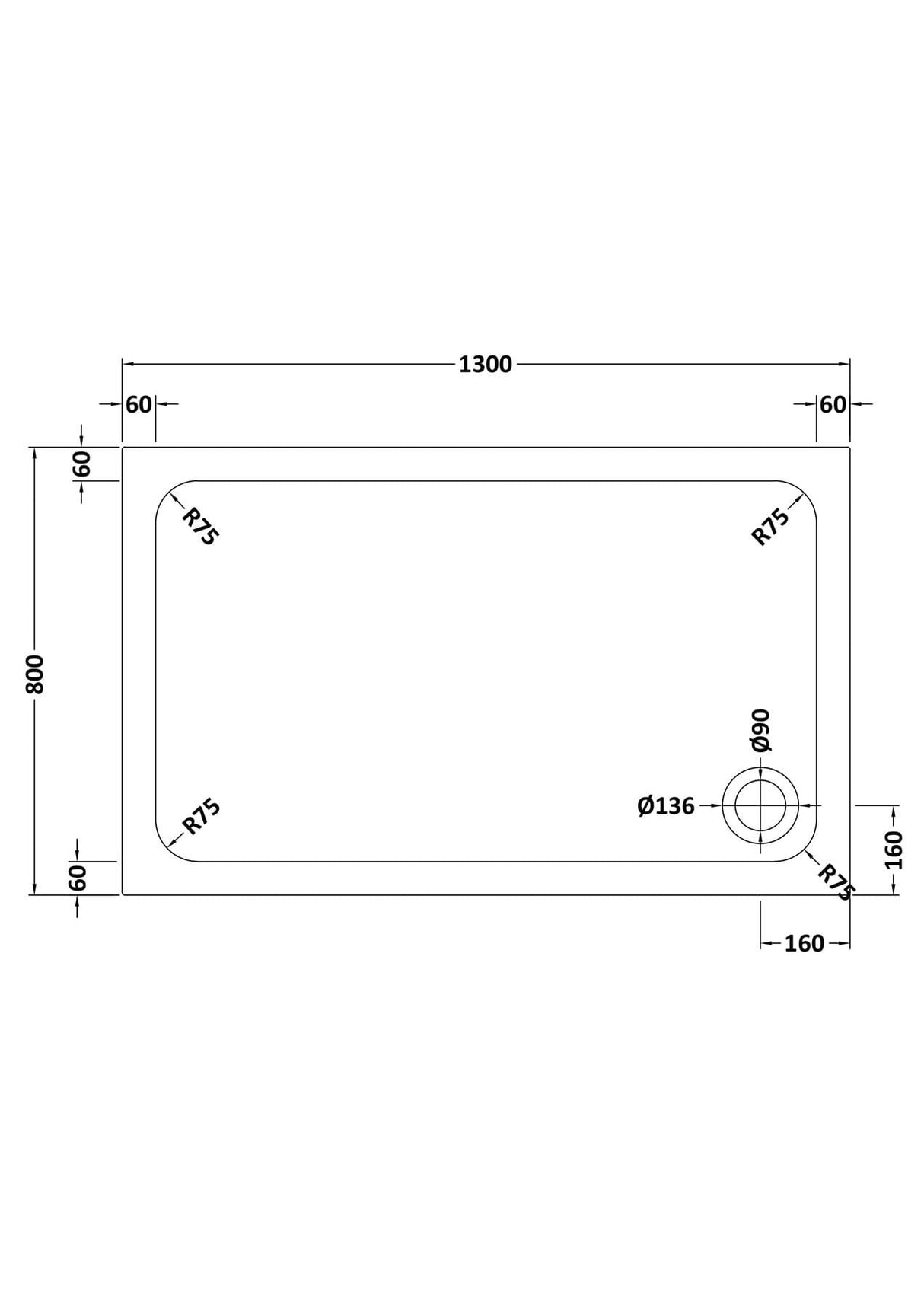Aquarius Bathrooms Rectangle Shower Tray 1300x800mm Aquarius Urbano Rectangular 45mm Stone Resin Shower Tray in White