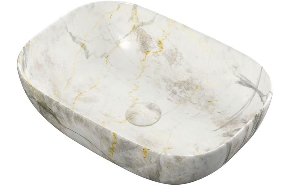 Aquarius Bathrooms Countertop Basin Aquarius V-Series 4 Luxury 0TH Vessel Wash Bowl 460mm White Marble Effect AQVS0074