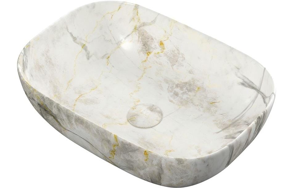 Aquarius Bathrooms Countertop Basin Aquarius V-Series 4 Luxury 0TH Vessel Wash Bowl 460mm White Marble Effect AQVS0074