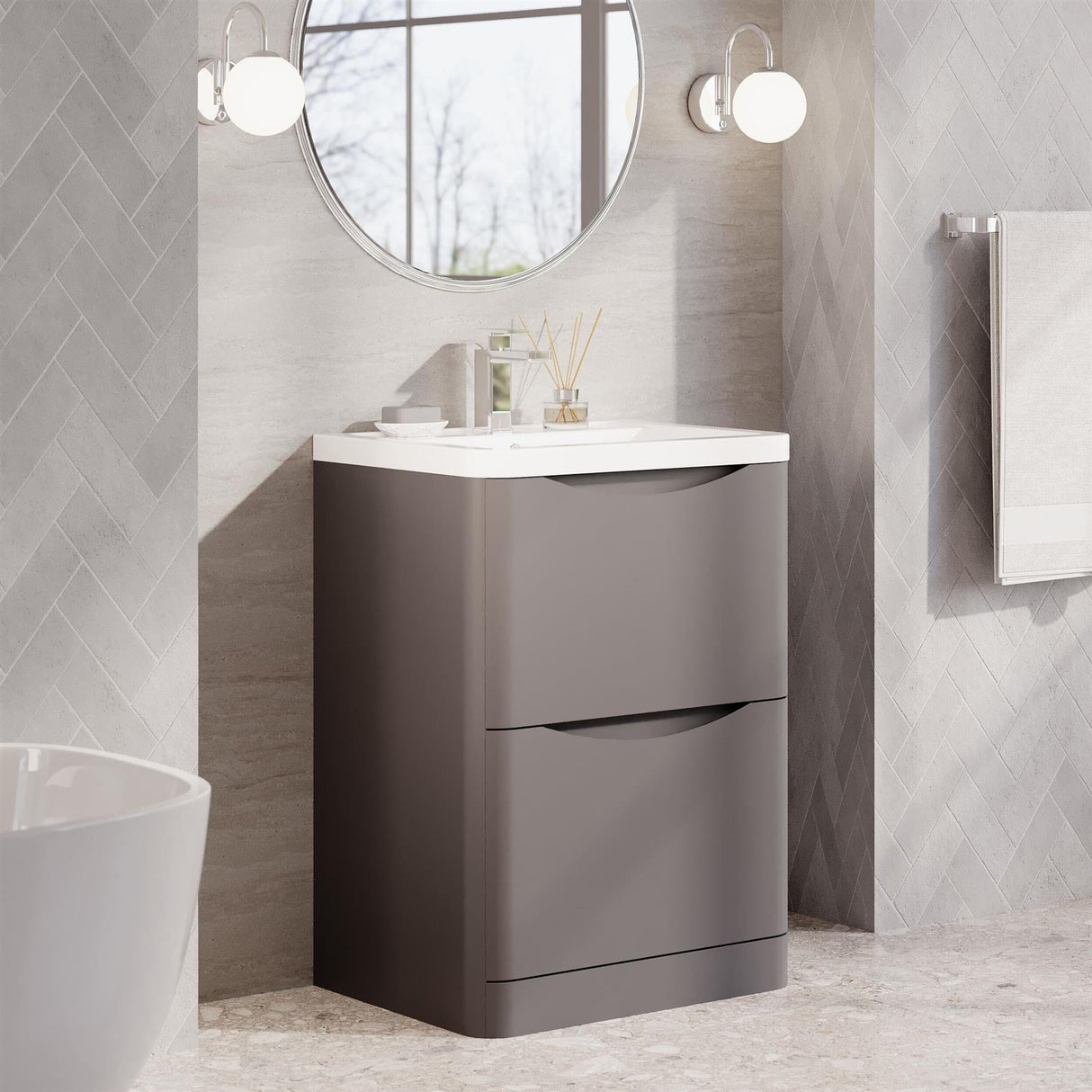 Aquarius Bathrooms Floor Standing Vanity Unit Grey Aquarius Seren 600mm Floor Standing Two Drawer Vanity Unit with Basin