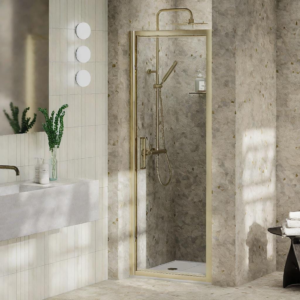 Aquarius Bathrooms Pivot Shower Door Brushed Brass / 1000mm Aquarius Pluvia 8mm Pivot Shower Door
