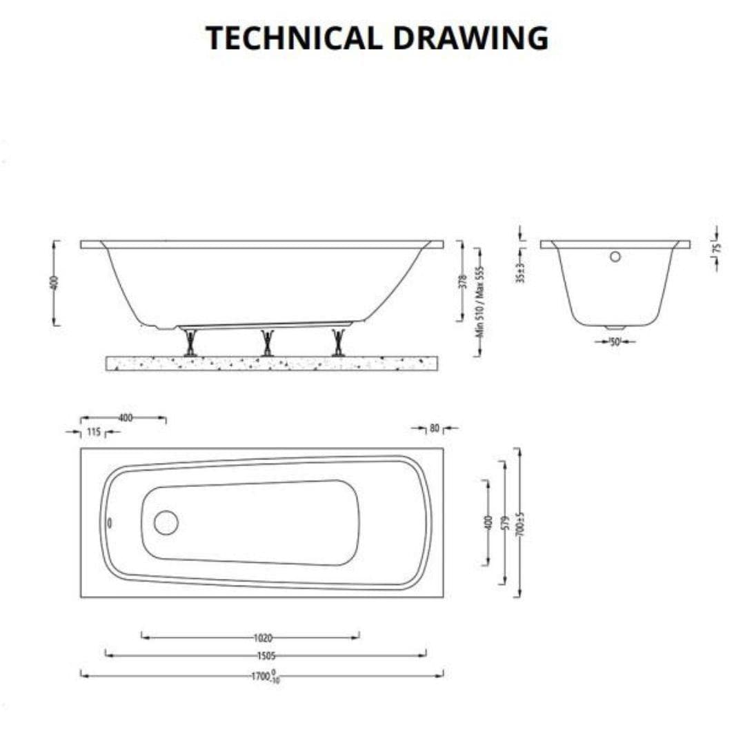 Aquarius Bathrooms Single Ended Bath 1700 x 700 Aquarius Agar Single Ended Standard Bath