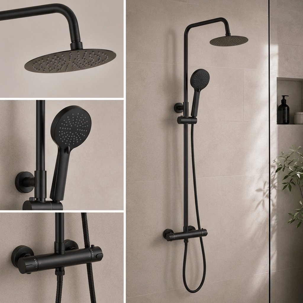 Aquarius Bathrooms Exposed Shower Set Aquarius RainLux Eco Round Adjustable Exposed Bar Shower System