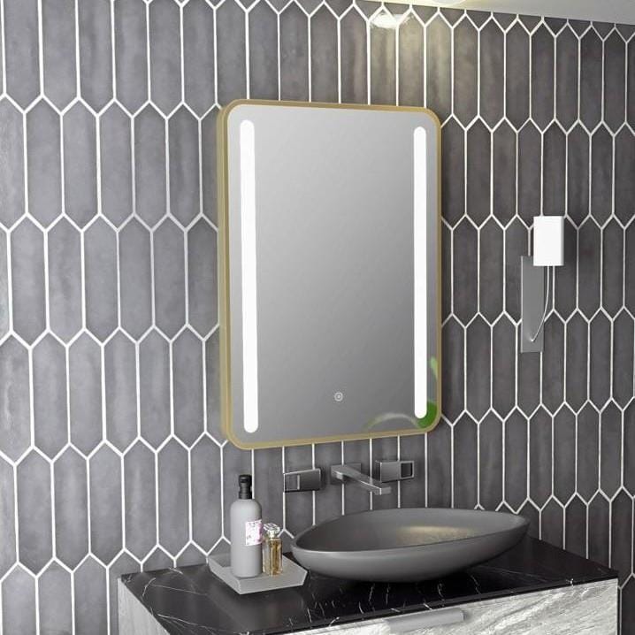 Aquarius Bathrooms Illuminated Mirror Aquarius Reflect Rounded LED Illuminated Mirror - 500 x 700mm - Brushed Brass Trim