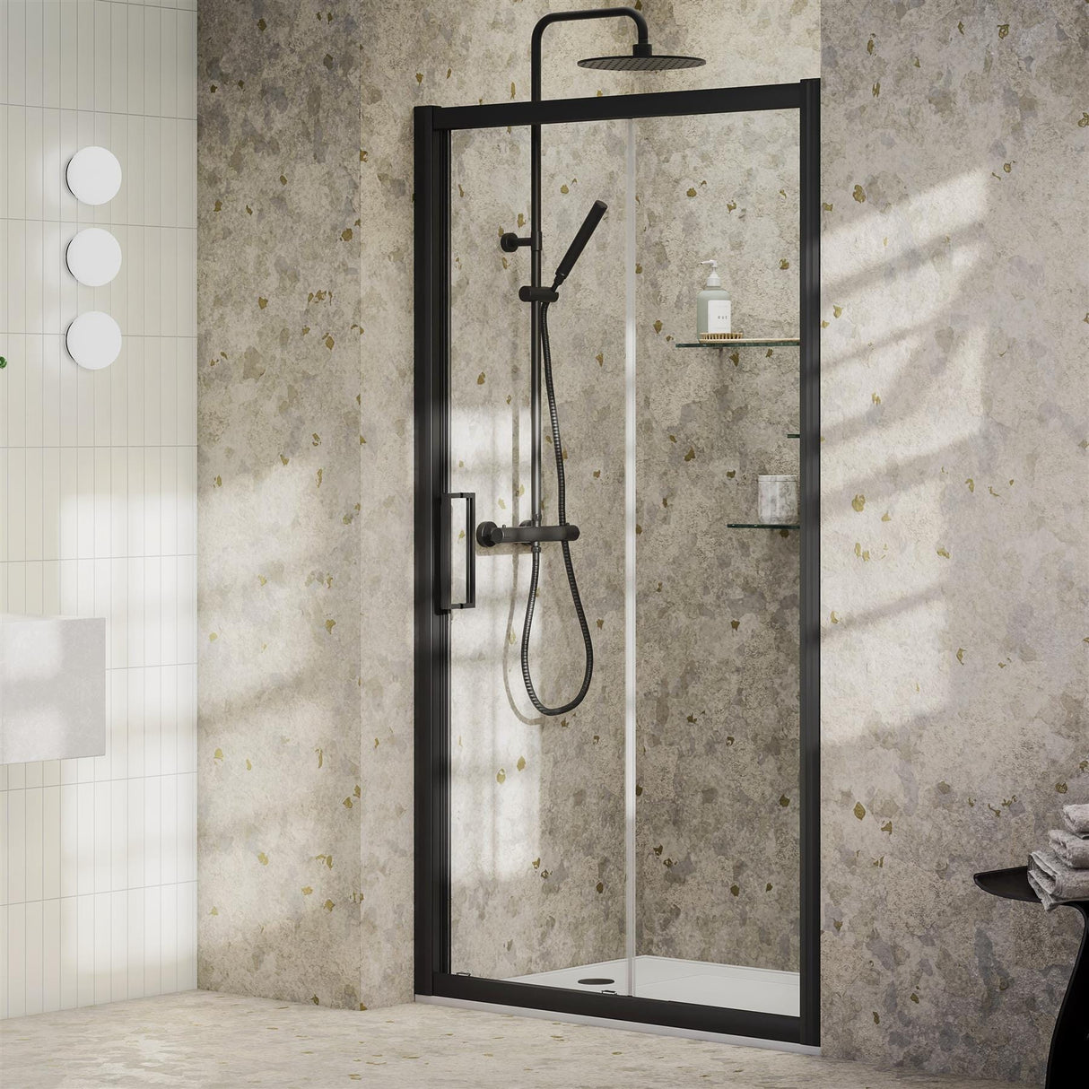Aquarius Bathrooms Sliding Shower Door Black / 1100mm Aquarius Pluvia 8mm Sliding Shower Door