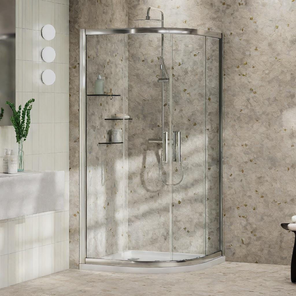 Aquarius Bathrooms Quadrant Shower Enclosure 1000mm Aquarius Pluvia 8mm Quadrant Double Sliding Shower Door in Silver