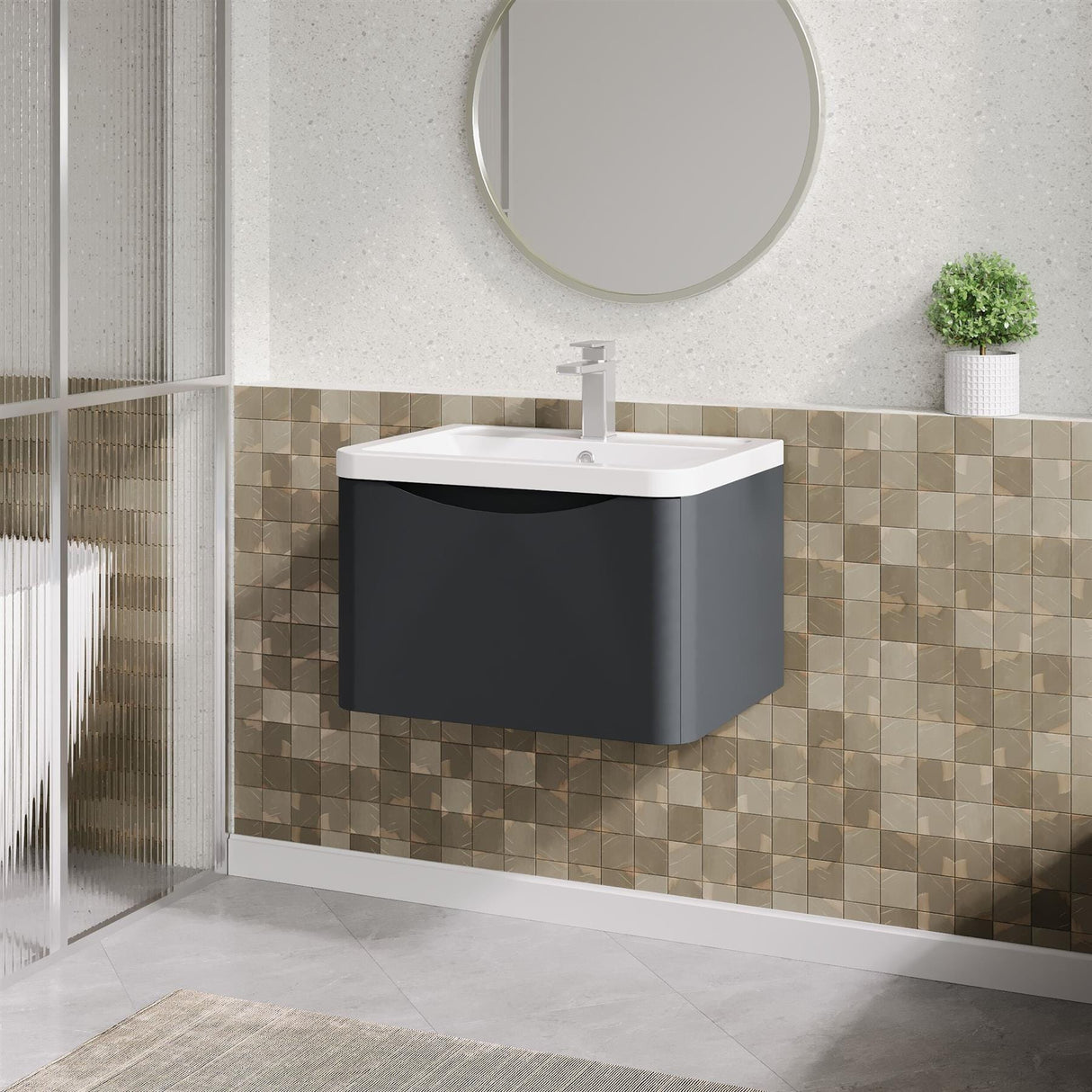 Aquarius Bathrooms Wall Mounted Vanity Unit Soft Black Aquarius Seren 600mm Wall Mounted One Drawer Vanity Unit with Basin