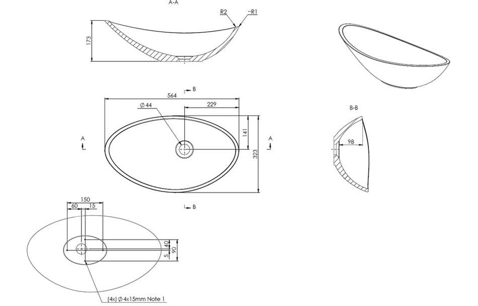 Aquarius Bathrooms Countertop Basin Aquarius V-Series 1 Luxury 0TH Vessel Wash Bowl White AQVS0014