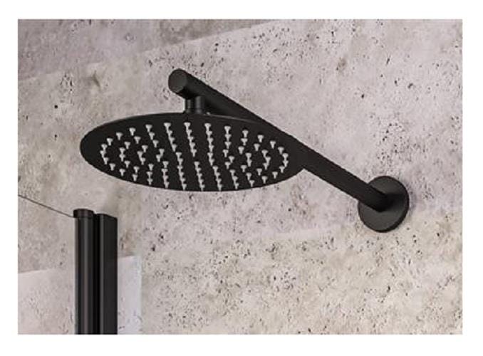 Aquarius Bathrooms Shower Arm and Head Kit Aquarius Modern Round Over Head 8" Shower Head & Arm Matt Black AQ60101514