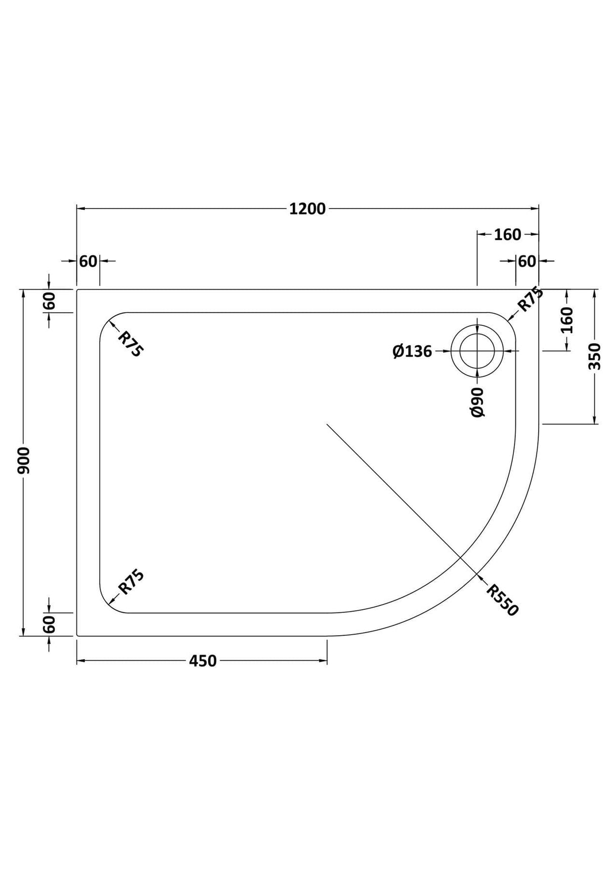 Aquarius Bathrooms Quadrant Shower Tray Aquarius Urbano Offset Quadrant 45mm Stone Resin Shower Tray in Slate Grey
