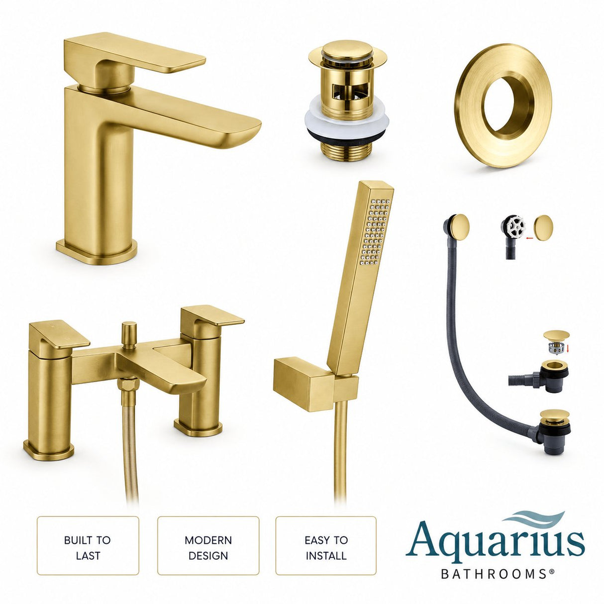 Aquarius Hydro Complete Bath Brassware Pack with Basin Mixer, Bath and Shower Mixer