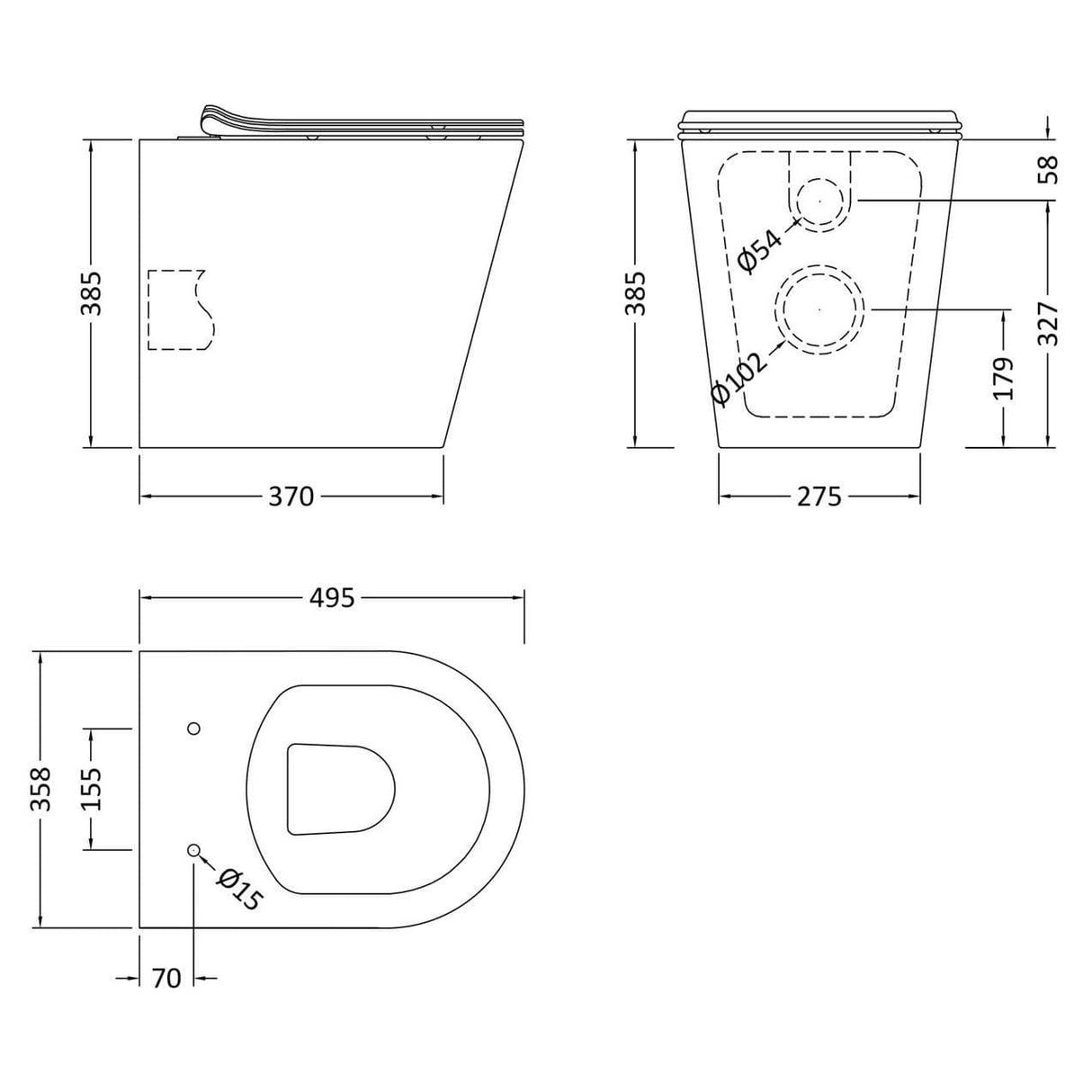 Aquarius Bathrooms Back To Wall Toilet Aquarius Metric Rimless Back to Wall Toilet with Soft Close Seat