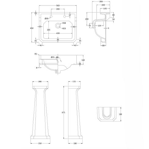 Aquarius Bathrooms Pedestal Basin Aquarius Harewood Traditional 560mm 2 Tap Hole Basin with Pedestal