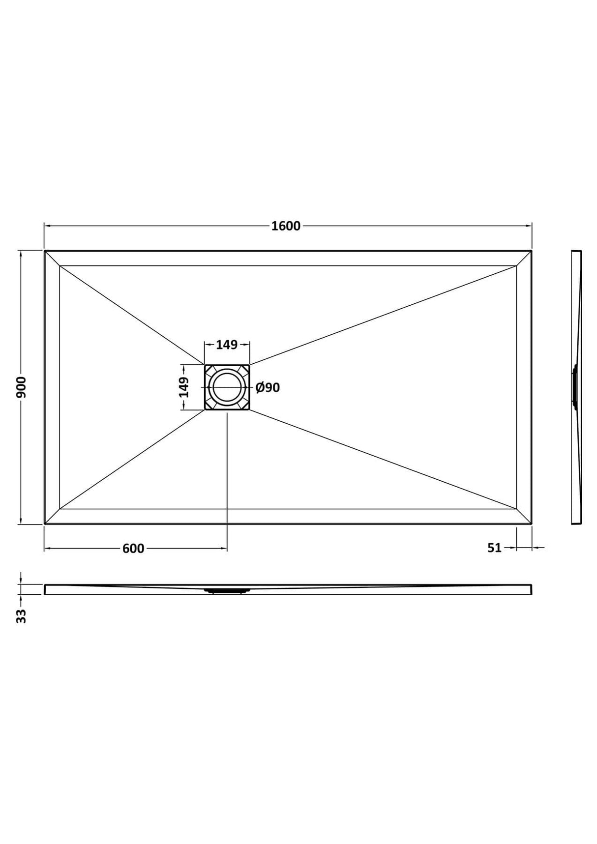 Aquarius Bathrooms Rectangle Shower Tray 1600x900mm Aquarius Urbano Slimline 33mm Slate Effect Rectangular Stone Resin Shower Tray in White Slate
