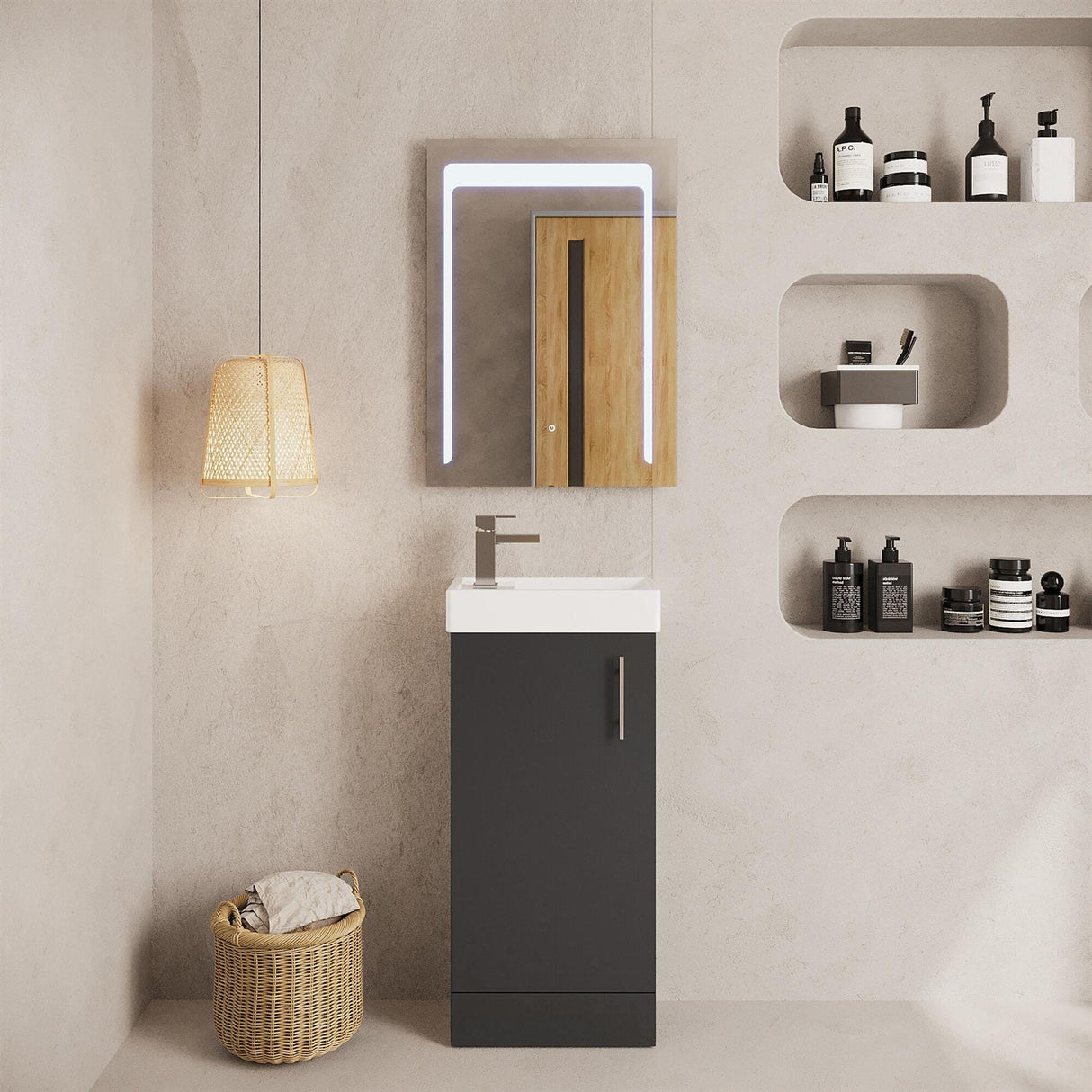 Aquarius Bathrooms Floor Standing Unit Aquarius Byron 400mm Floor Standing 1 Door Cloakroom Vanity Unit with 1 Tap Hole Basin