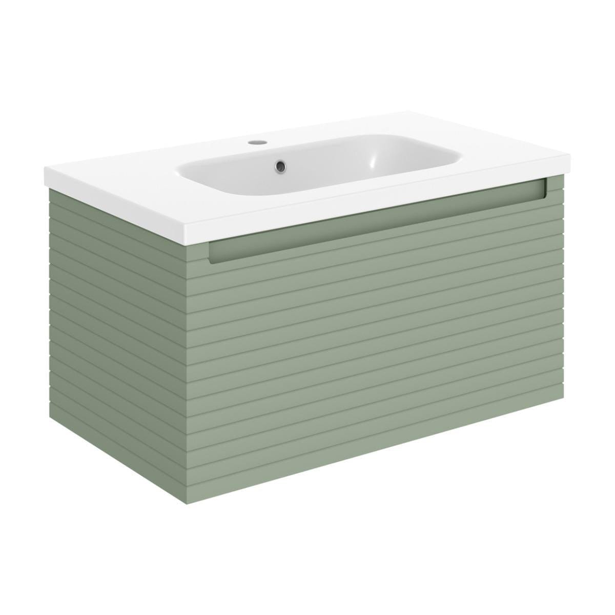 Aquarius Bathrooms Wall Mounted Vanity Unit Matt Willow Green Aquarius Contour 815mm Wall Mounted One Drawer Vanity Unit with Basin