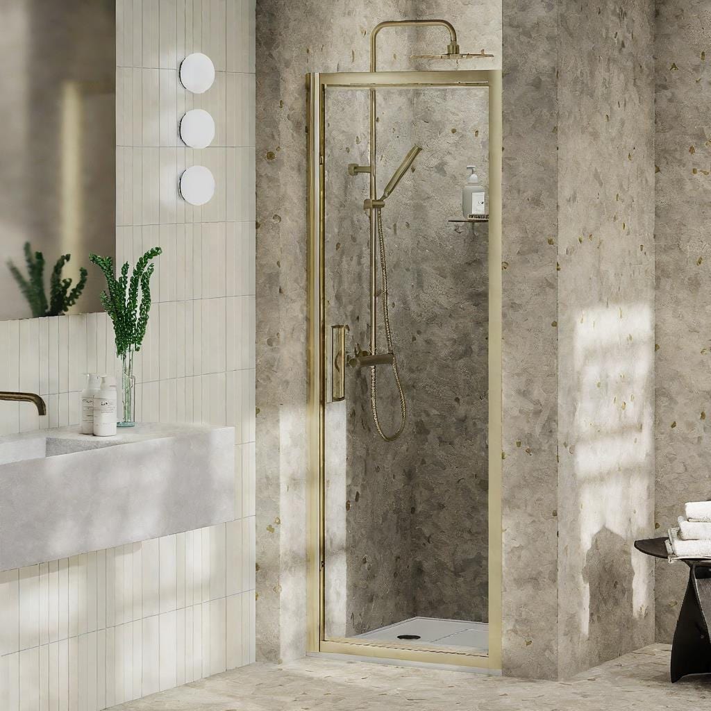 Aquarius Bathrooms Pivot Shower Door Brushed Brass / 800mm Aquarius Pluvia 8mm Pivot Shower Door
