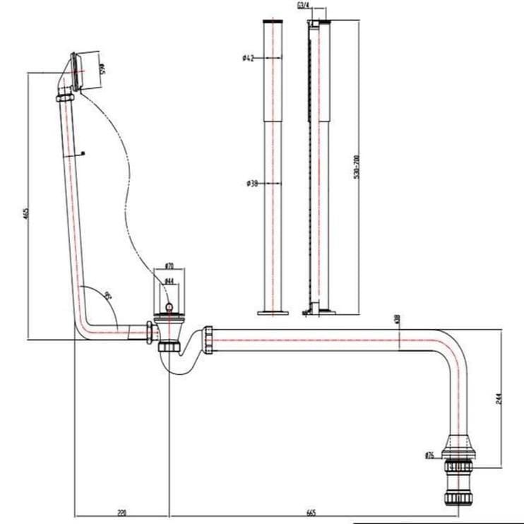 Aquarius Bathrooms Exposed Bath Waste Aquarius FT Exposed Bath Plug and Chain Waste with Pipe Shrouds