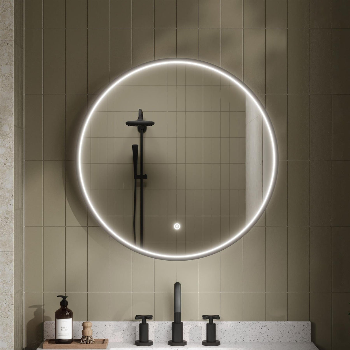 Aquarius Bathrooms Illuminated Mirror Black / 600mm Aquarius Lumine Inset Framed LED Touch Sensor Round Mirror