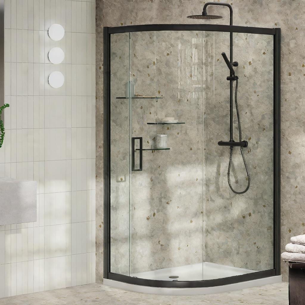 Aquarius Bathrooms Quadrant Shower Enclosure Black / 1000mm x 800mm Aquarius Pluvia 8mm Quadrant Single Sliding Shower Door